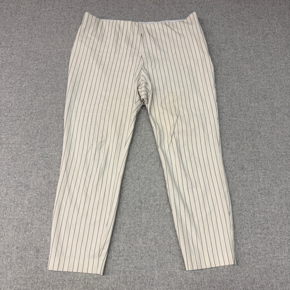 A New Day Pinstripe Skinny Pants Size 14 Cream Navy Stretch Side Zip Tapered